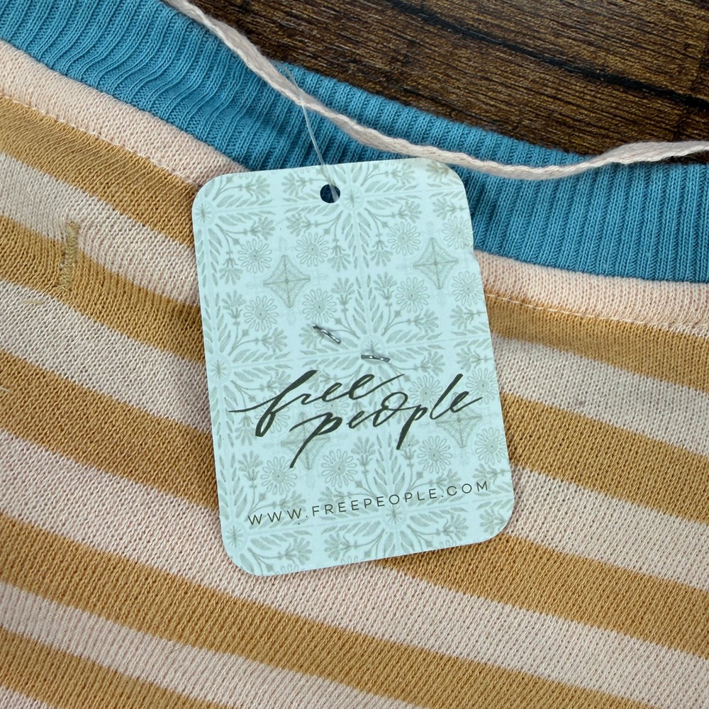 NWT We The Free People Sweatshirt Womens XS Latte Combo Striped Oversized Crew - Picture 9 of 9
